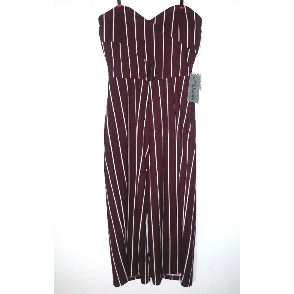 NWT Jumpsuit Cropped Striped Wide Leg Strapless J For Justify Sz S Maroon White